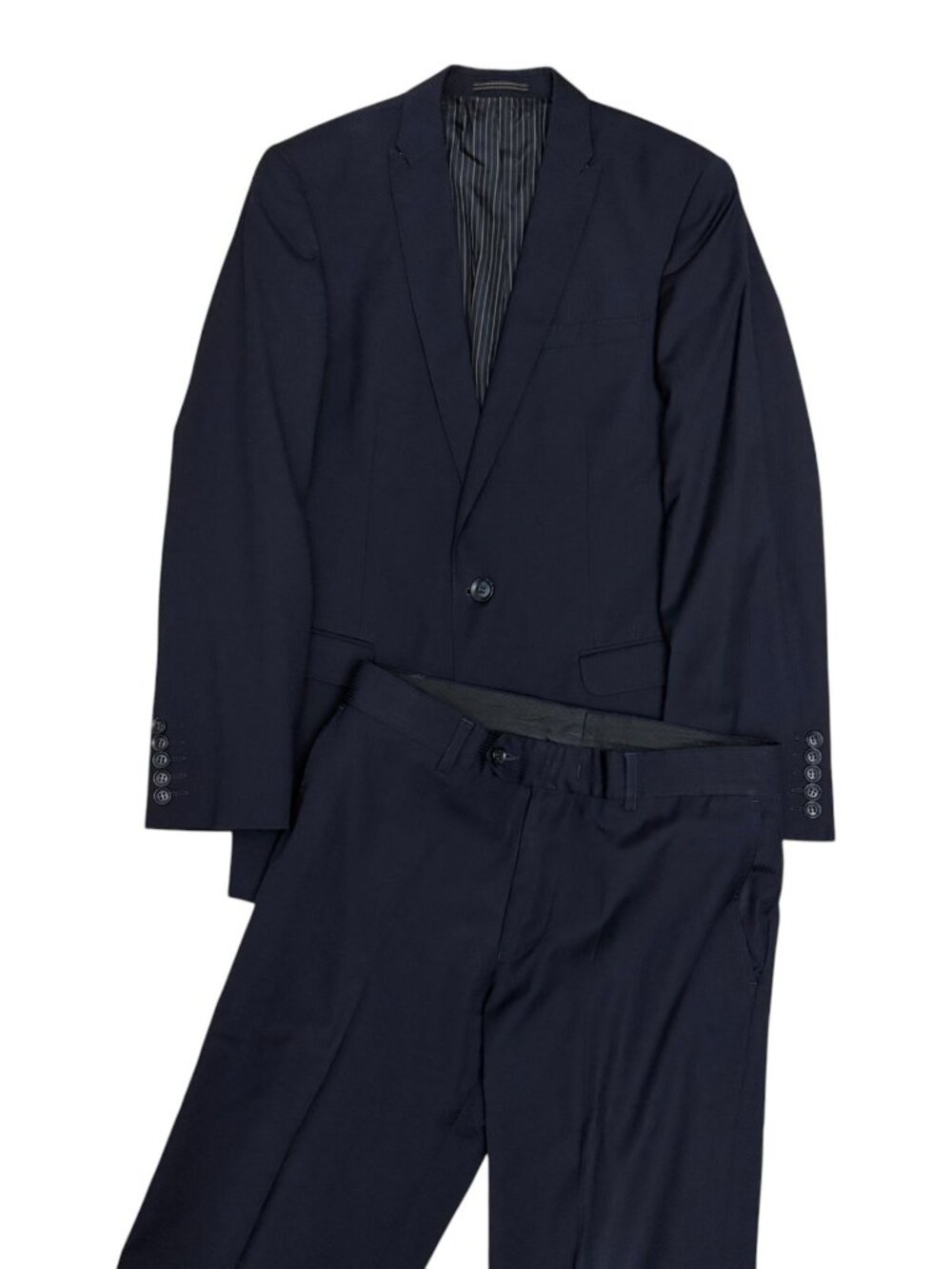 $1,2000 CALIBRE WOOL SUIT Blazer Pants Striped Blue Business Formal Mens 40R